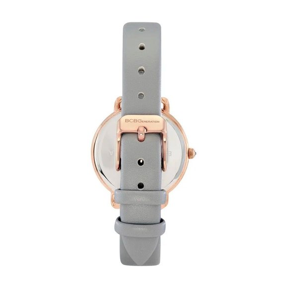 BCBGeneration Austrian Crystal Japanese Movement Gray Floral Vegan Leather Strap